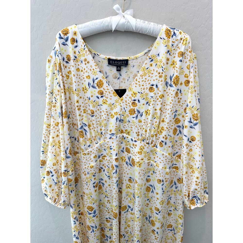 ELOQUII Floral Midi Dress Yellow White Empire Waist Cottagecore NWT | Size 20 - Picture 3 of 9